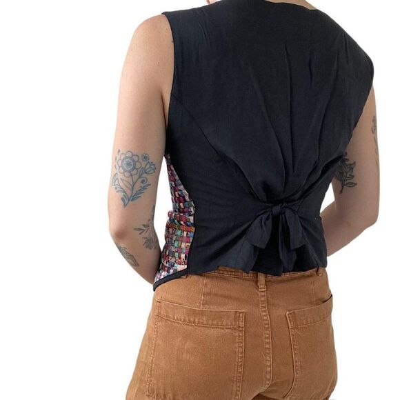 Vintage Womens Rainbow Lattice Checkered V Neck Waistcoat Vest Sz M Petite - Picture 8 of 10